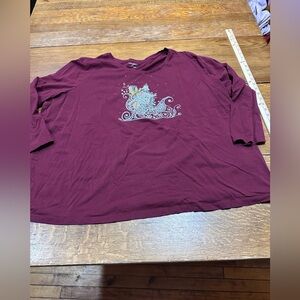 Catherine’s sz 3X sleigh holiday Santa Maroon 3/4 sleeve‎